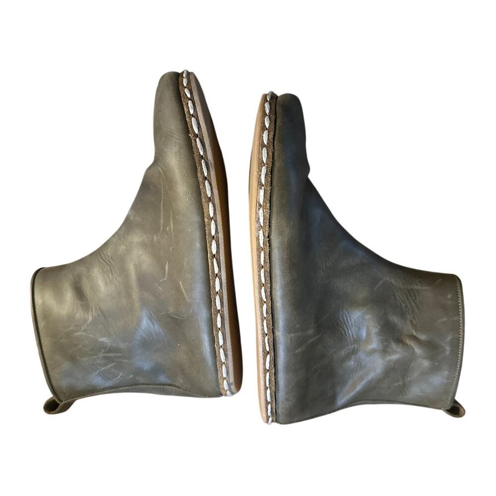 Women 10.5 Atlantis Handmade Turkey Olive Green Leather Barefoot Boot Zip Ankle - Picture 7 of 9